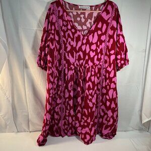 Rusttydustty Women's Dress 3XL Bohemian Ladies Pink Peasant Long Sleeves